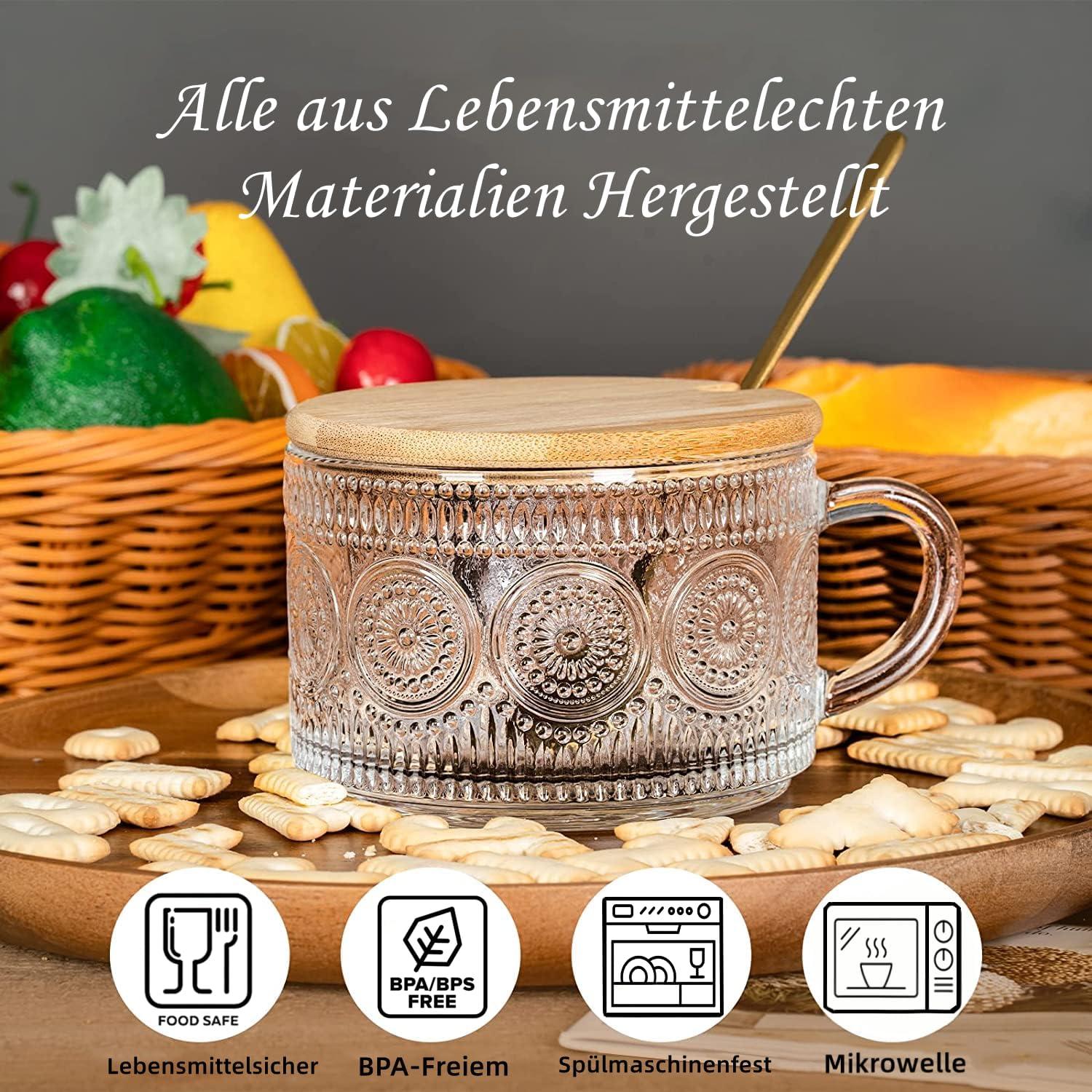 4er Latte Macchiato Gläser Set 400ml Vintage Kaffeetassen Jumbotasse