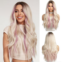 Ombre Blonde Lange Lockige Perücke mit Rosa Lila Highlight