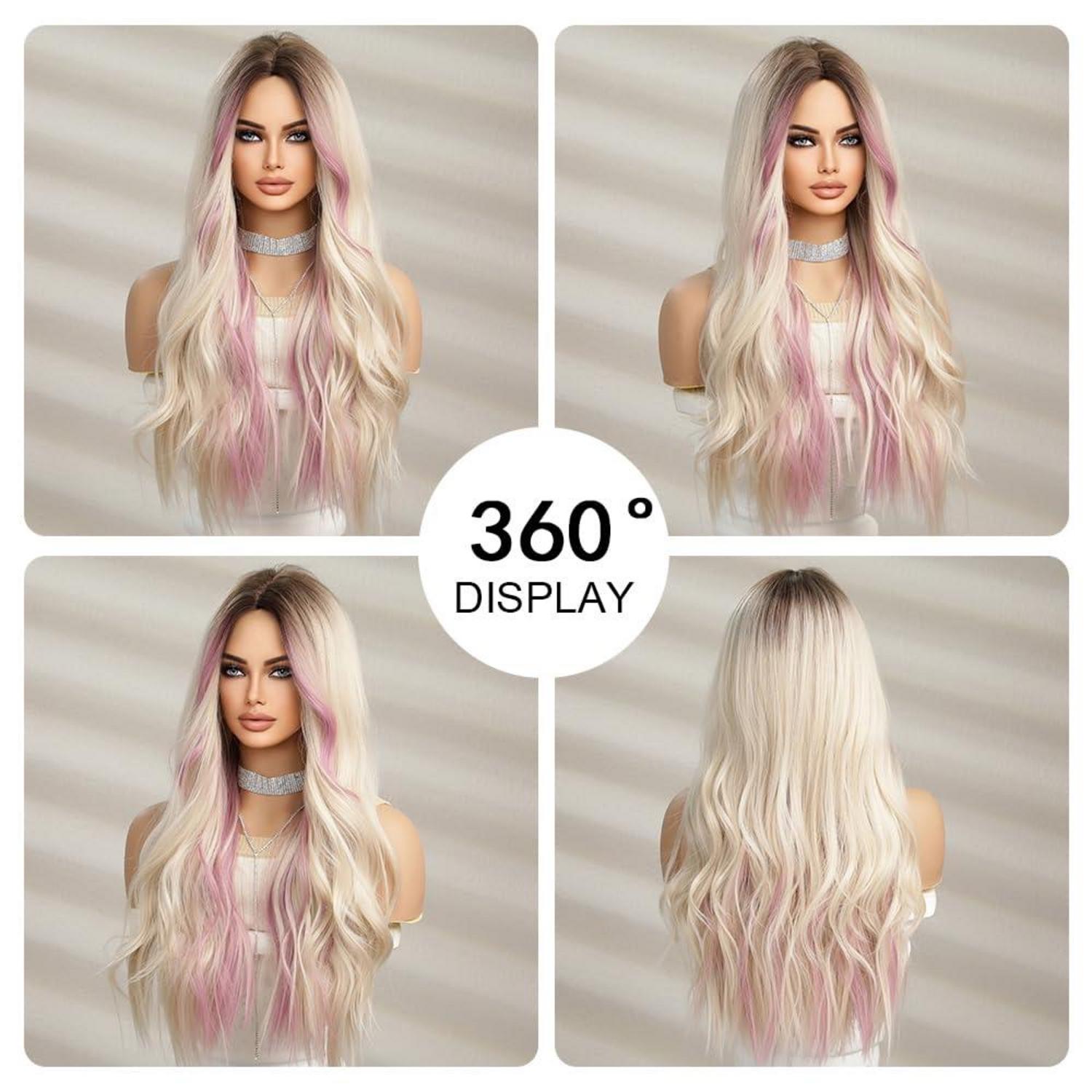 Ombre Blonde Ombre Blonde Rosa Lila Lockige Perücke Hitzebeständig