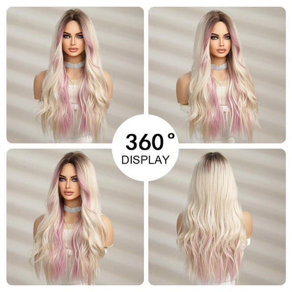Ombre Blonde Ombre Blonde Rosa Lila Lockige Perücke Hitzebeständig