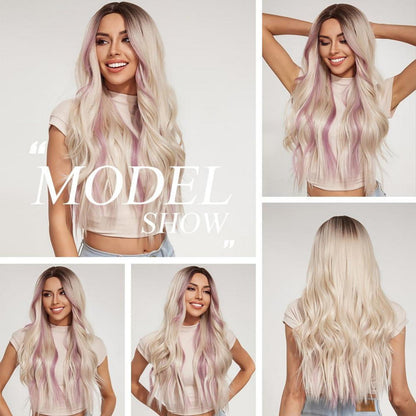 Ombre Blonde Perücke mit Rosa Lila Highlight für Frauen Lockige