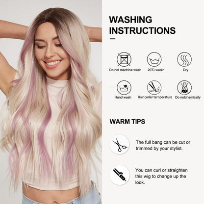Ombre Blonde Ombre Blonde Rosa Lila Lockige Perücke Hitzebeständig