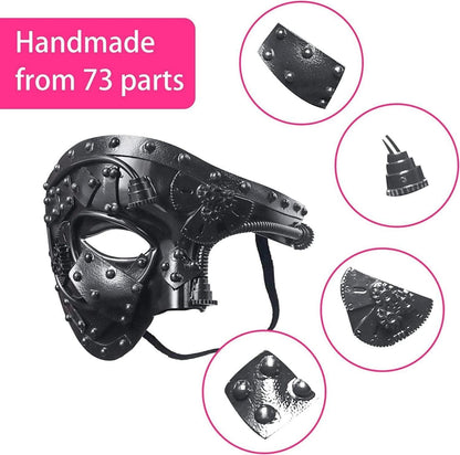 Steampunk Venezianische Maske Schwarz Halbmaske Phantom Mechanische Maske