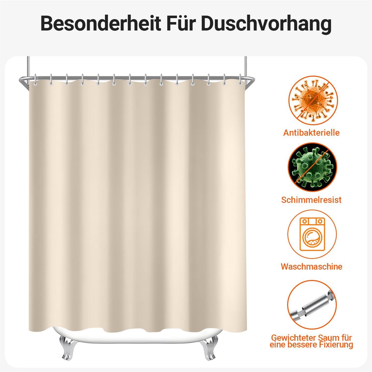 Duschvorhang 120x200cm Beige Wasserdicht Beschwert Saum Textil Stoff Badezimmer