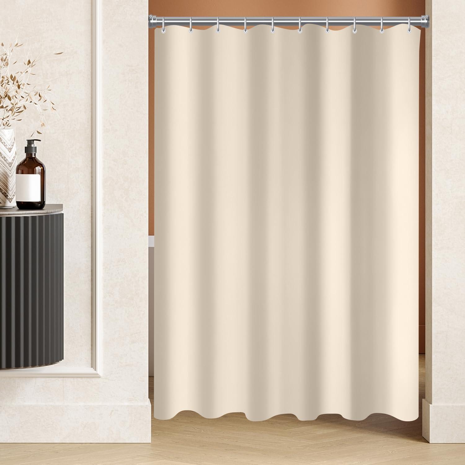 Duschvorhang 120x200cm Beige wasserabweisend mit beschwertem Saum, Antischimmel Textil, waschbar, 8 Ringe