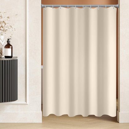 Duschvorhang 120x200cm Beige wasserabweisend mit beschwertem Saum, Antischimmel Textil, waschbar, 8 Ringe