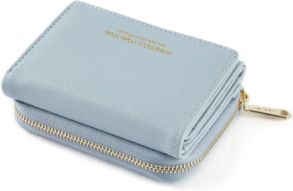 Kleines Portemonnaie Damen Hellblau Veganes Leder Elegant & Praktisch