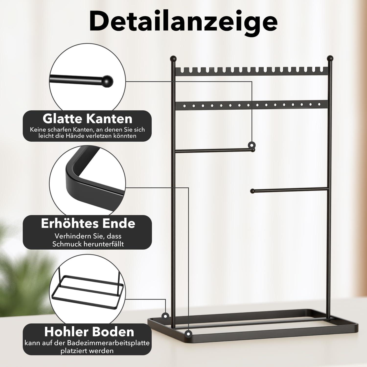 Schmuckständer Organizer 32cm Hoch 4 Bar Schmuckaufbewahrung Reise Schwarz