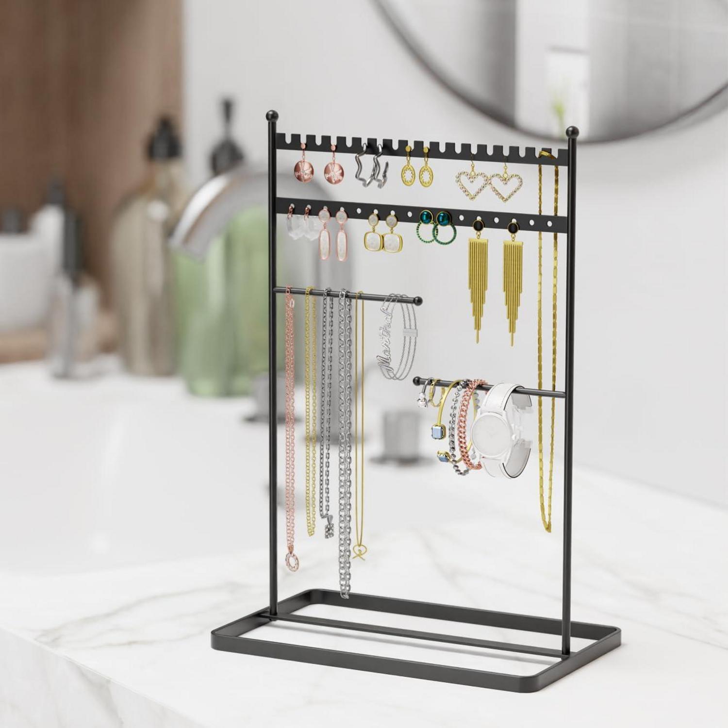 Schmuckständer Organizer 32cm Hoch 4 Bar Schmuckaufbewahrung Reise Schwarz