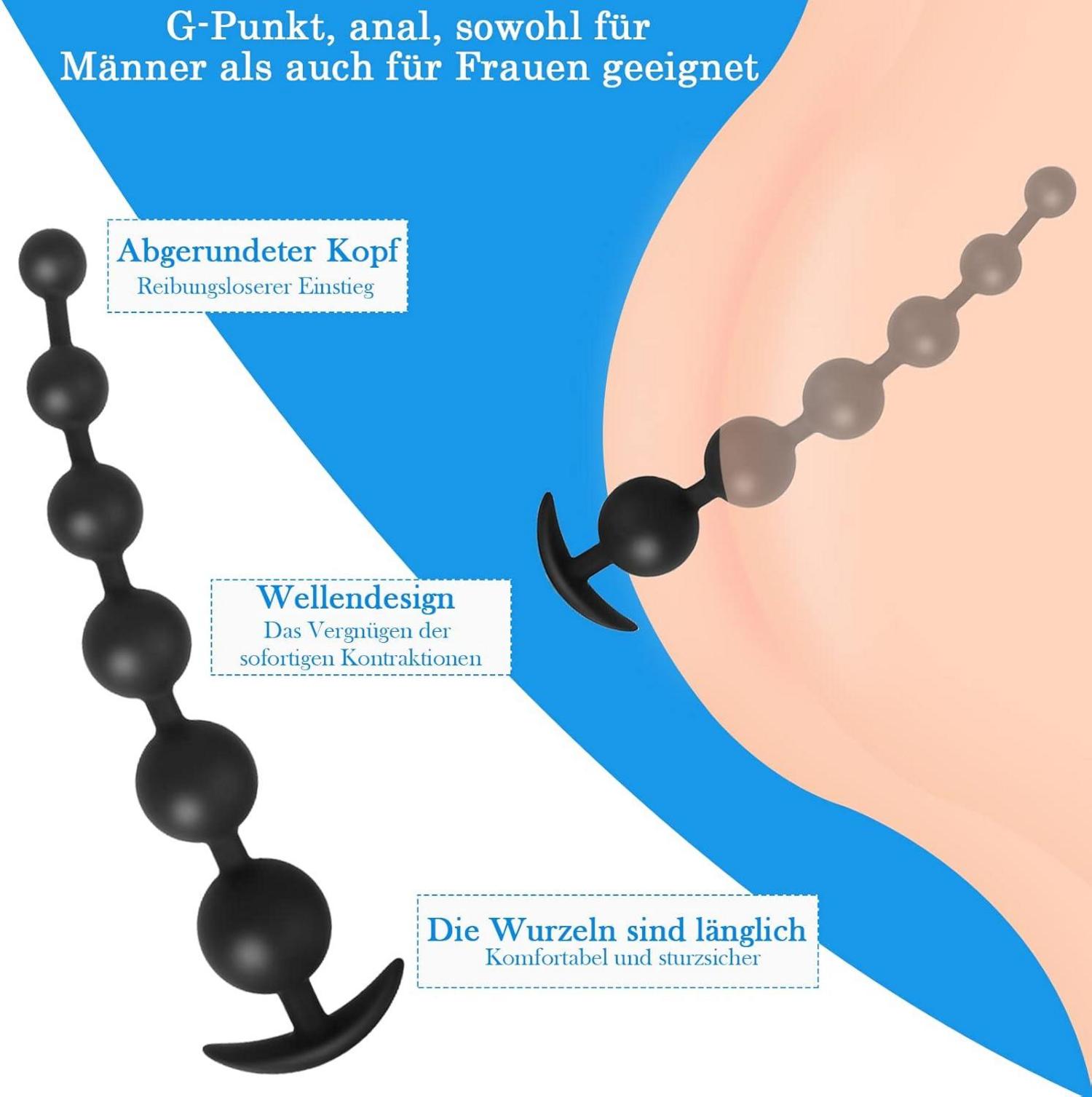 Silikon Analplug mit 6 Kugeln, Analkette für Männer und Frauen