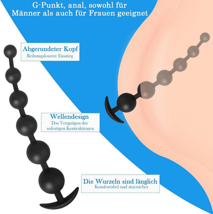 Silikon Analplug mit 6 Kugeln, Analkette für Männer und Frauen