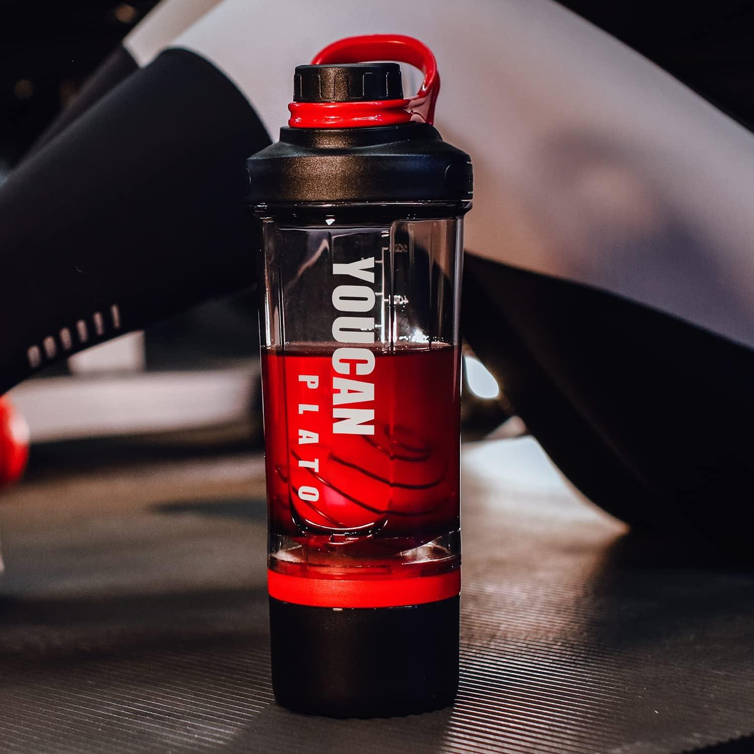 Plato Protein Shaker mit Pulverfach und Kugel 620ML Rot