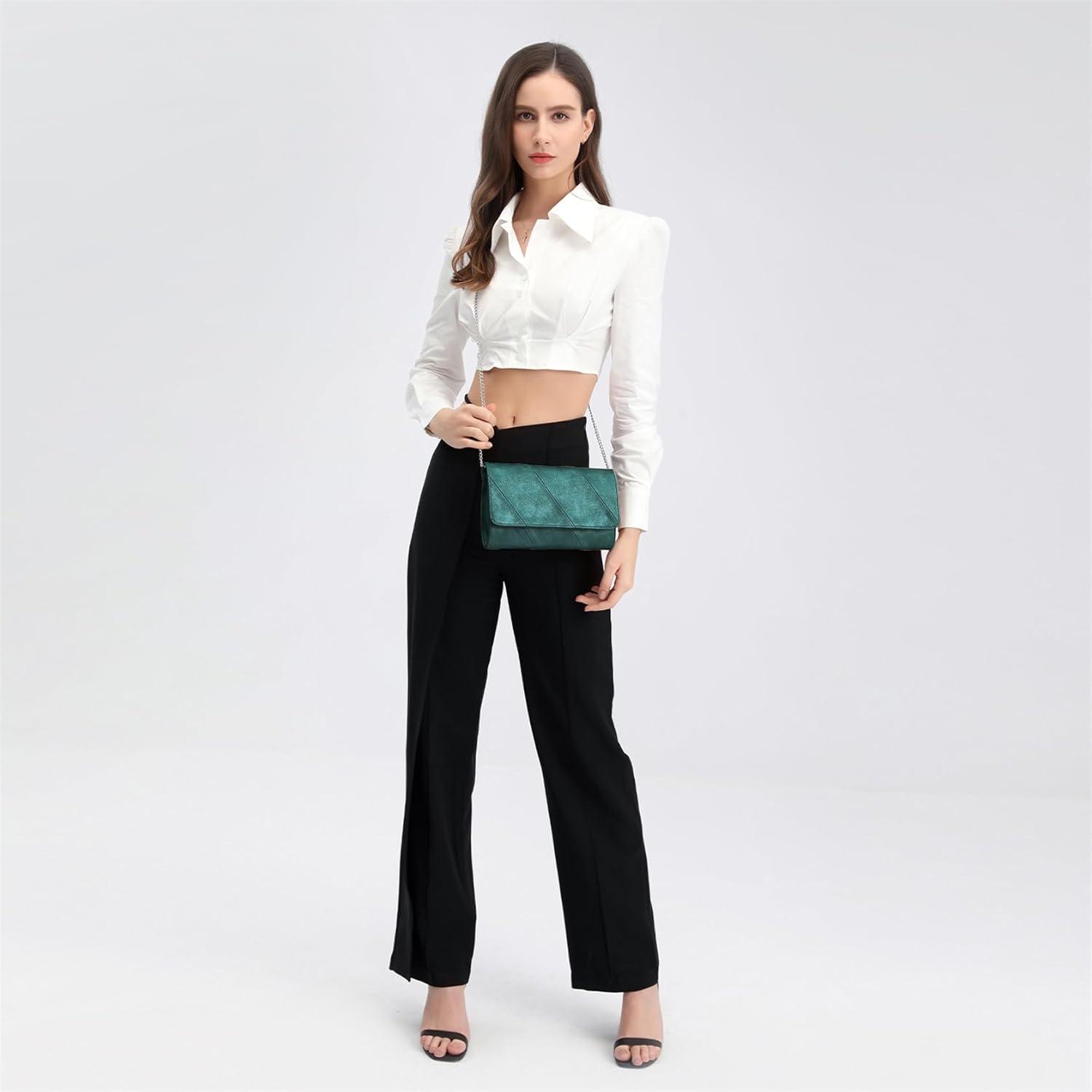 Damen Clutch Schultertasche Crossbody Abendtasche Grün 24x7x15cm