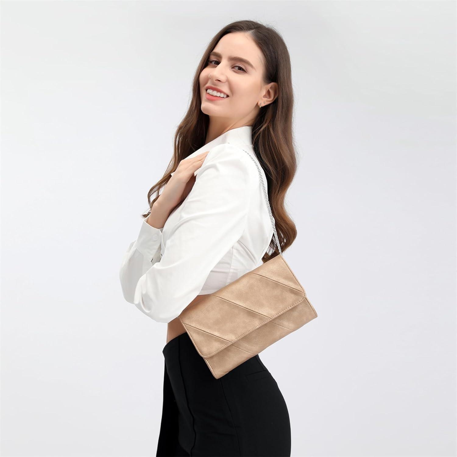 Damen Clutch Tasche Gold Schulter Crossbody Abendtasche Blockfarbe