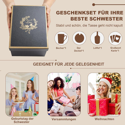 Rosa Marmor Kaffeetasse für die beste Schwester mit Golddruck