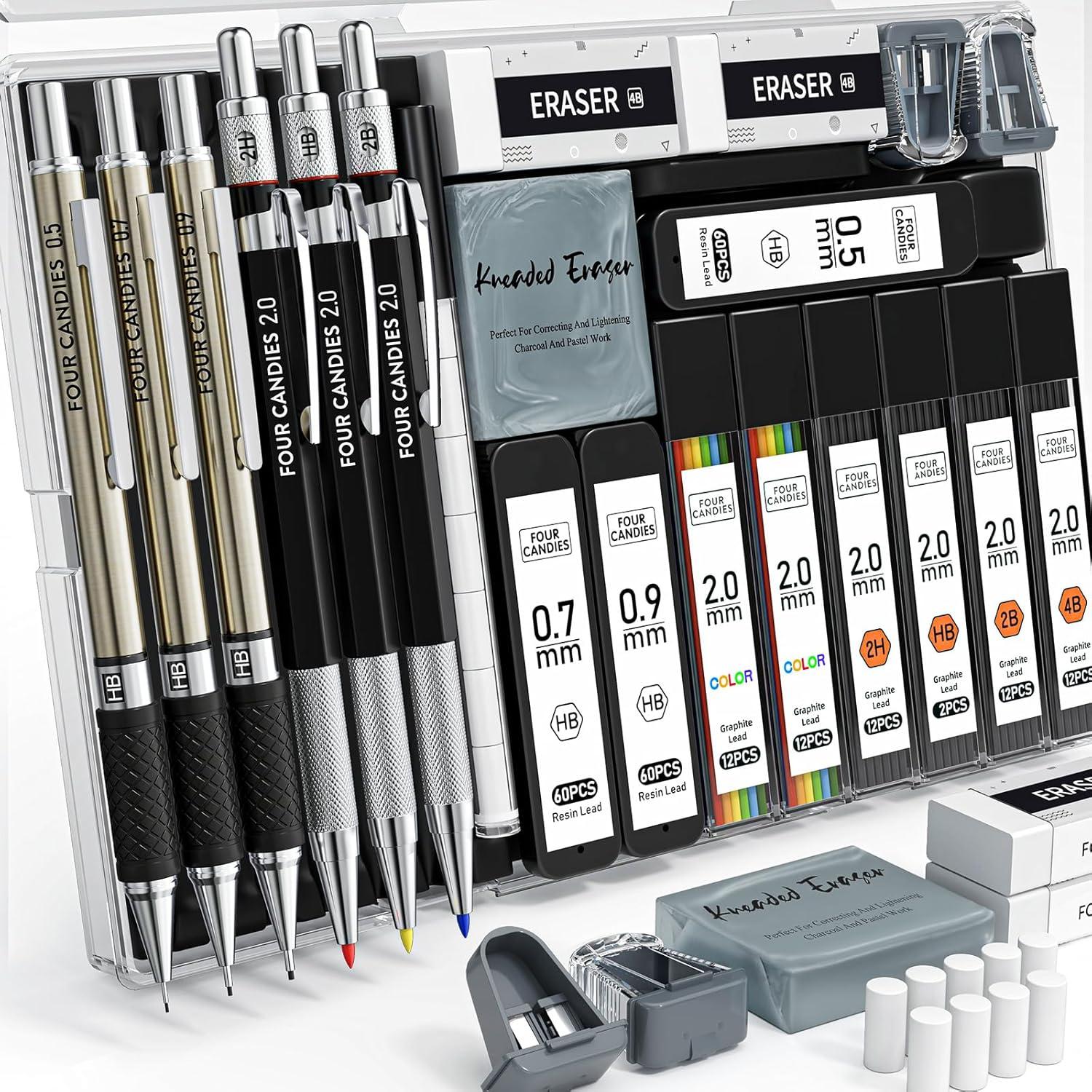 25-teiliges Kunst Druckbleistift-Set mit Etui und Minen-Nachfüllungen