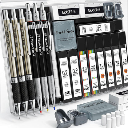 25-teiliges Kunst Druckbleistift-Set mit Etui und Minen-Nachfüllungen
