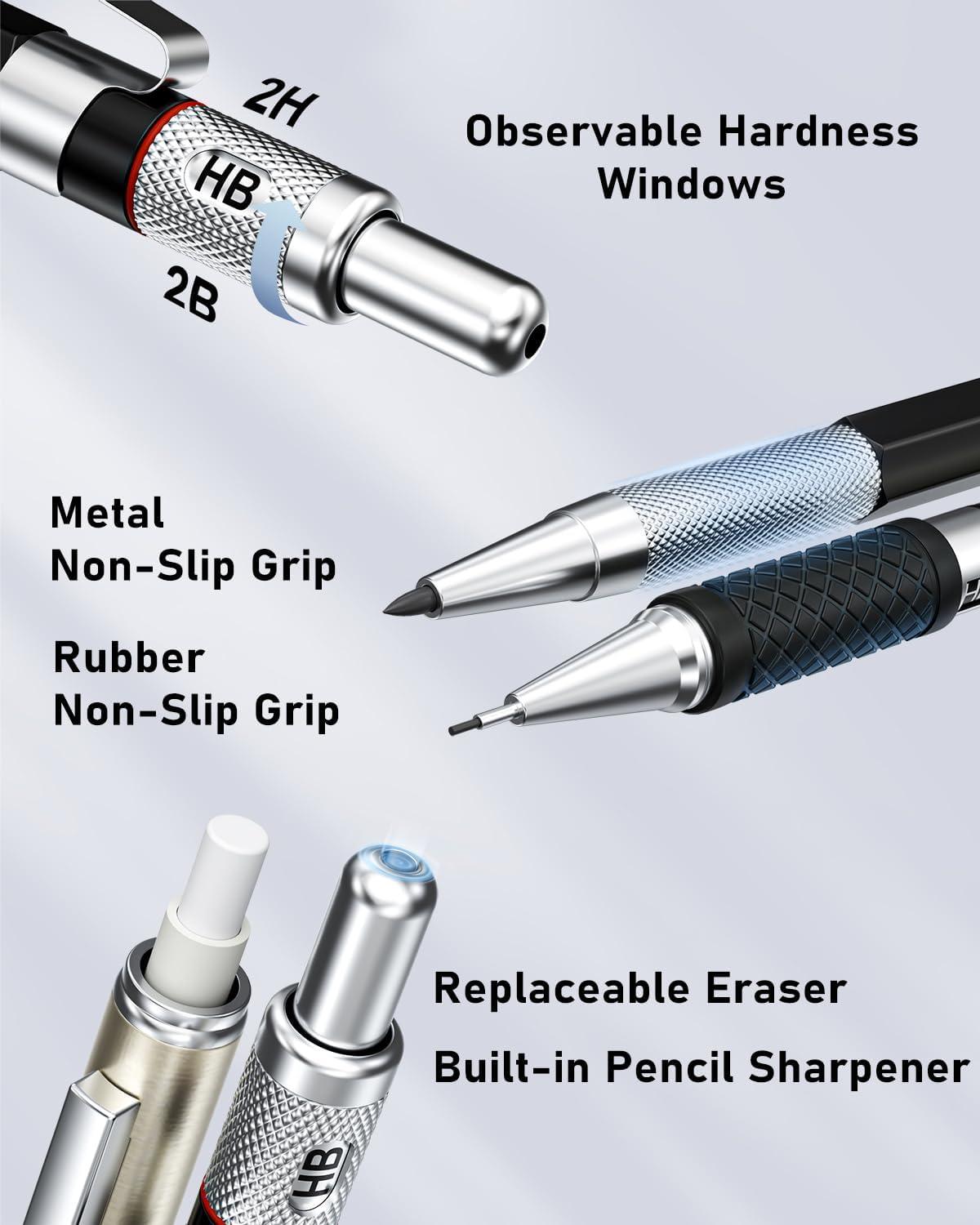 25-teiliges Kunst Druckbleistift Set Metall 0,5 0,7 0,9 mm 2 mm Kupplungsstift Graphit Minen-Nachfüllungen
