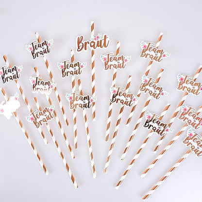 JGA Set Team Braut Rosegold Becher Strohhalme 16-teilig
