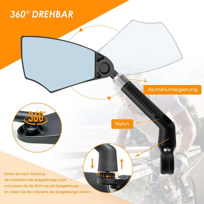 Arkham Fahrradspiegel HD Echtglas 360° drehbarer Rückspiegel für 20-23mm Lenker