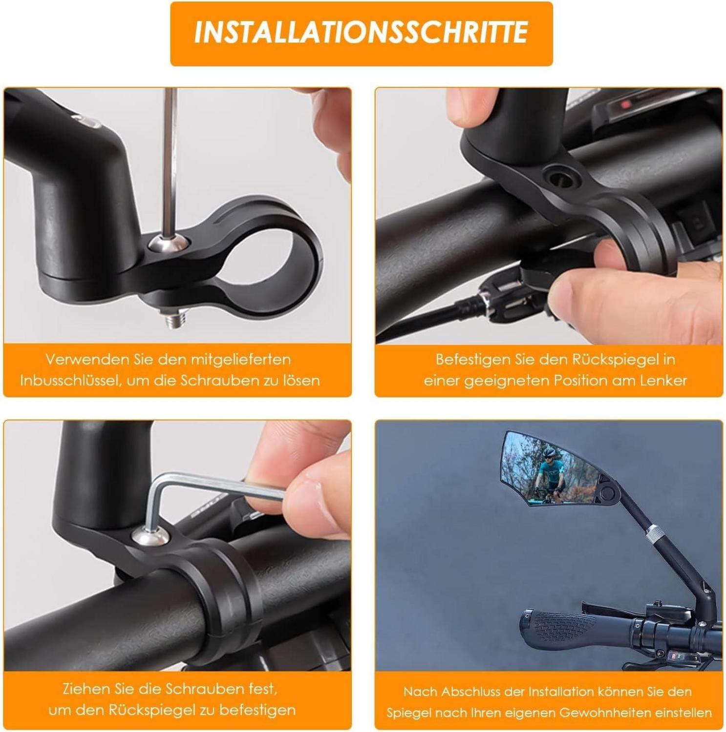 Arkham Fahrradspiegel HD Echtglas 360° drehbarer Rückspiegel für 20-23mm Lenker