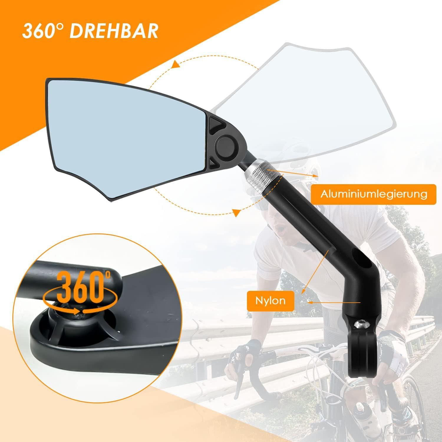 Fahrradspiegel Blendschutz Echtglas Spiegel Einziehbar 360° Drehbar 2