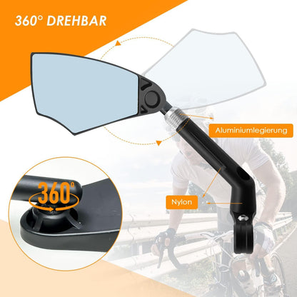 Fahrradspiegel Blendschutz Echtglas Spiegel Einziehbar 360° Drehbar 2