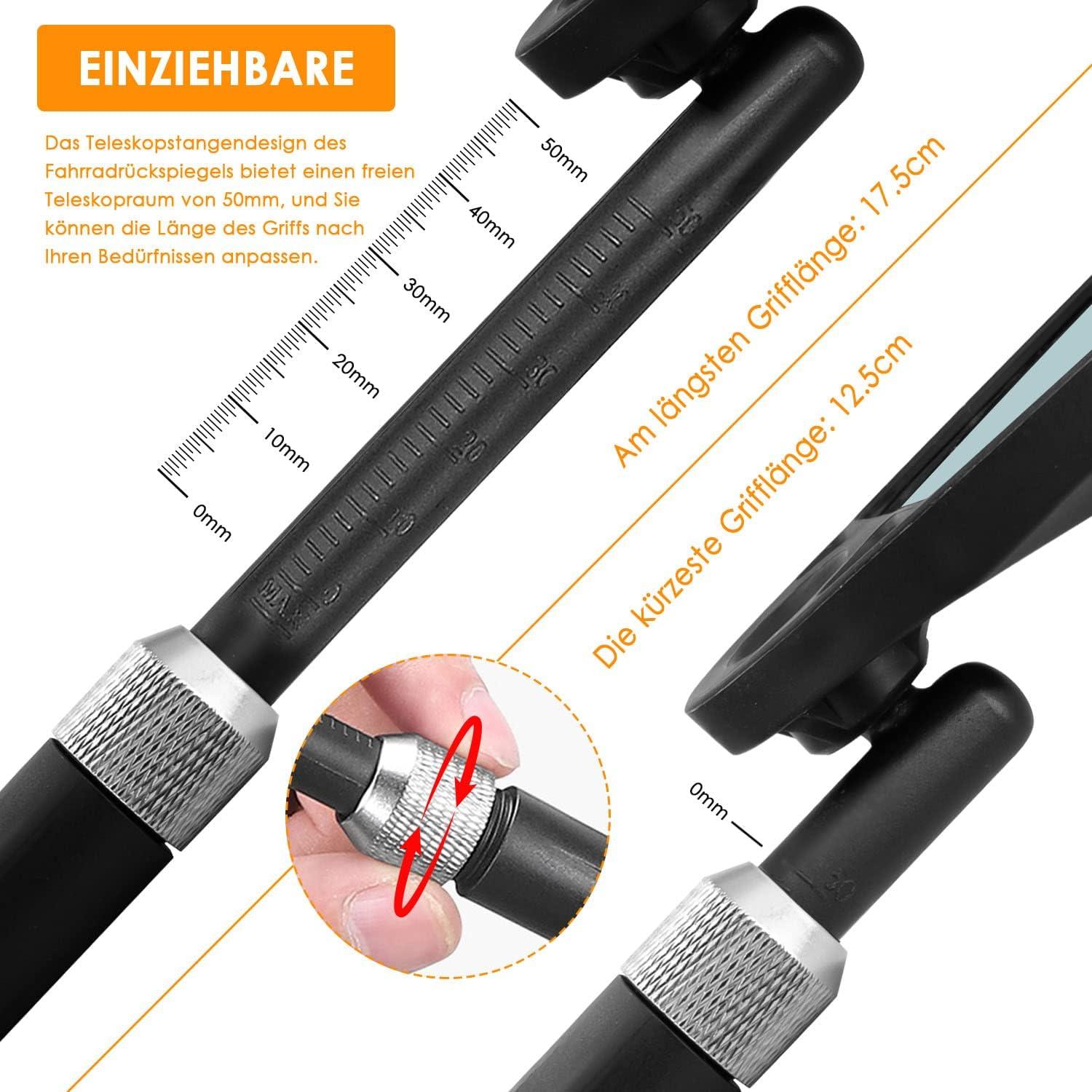 Arkham Fahrradspiegel mit Blendschutz, 2 Stück, Einziehbar, 360° drehbar, HD Echtglas, 20-23mm Lenker, für Ebike & Mountainbike