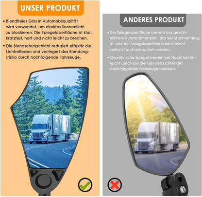 Arkham Fahrradspiegel Blendschutz HD Echtglas 360° Drehbar für 20-23mm Lenker