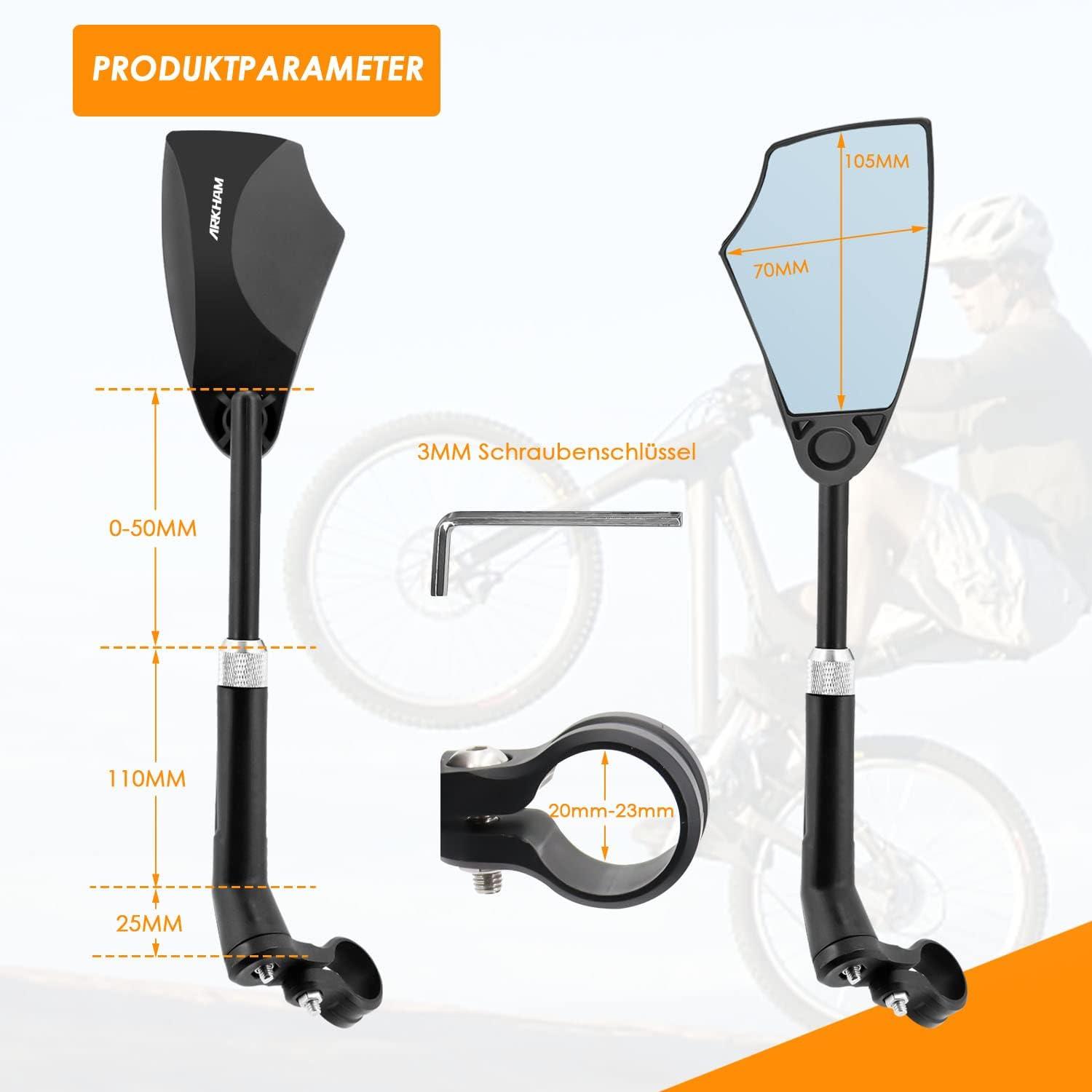 Arkham Fahrradspiegel Blendschutz HD Echtglas 360° Drehbar für 20-23mm Lenker