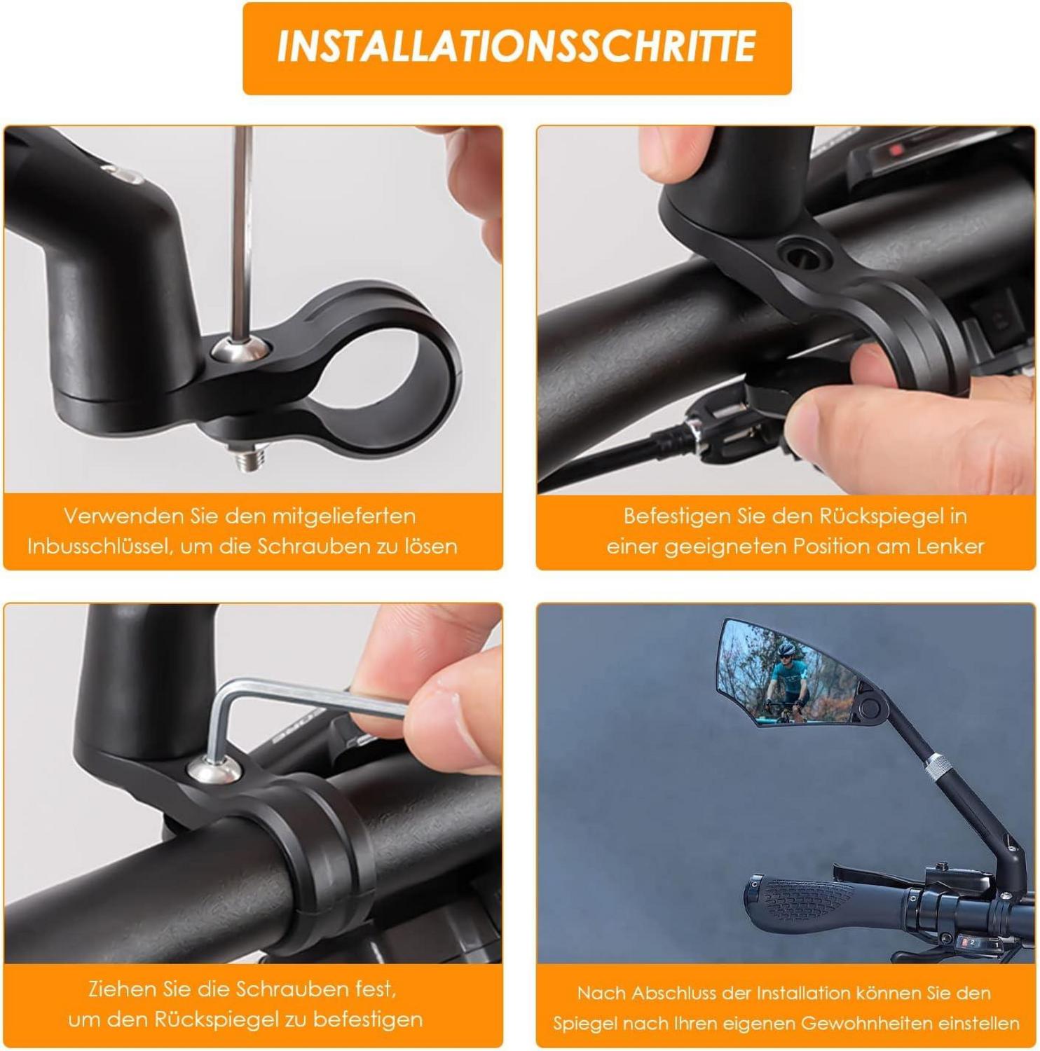 Arkham Fahrradspiegel mit Blendschutz, 2 Stück, Einziehbar, 360° drehbar, HD Echtglas, 20-23mm Lenker, für Ebike & Mountainbike