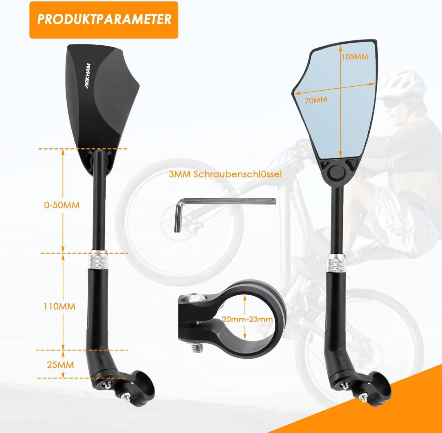 Fahrradspiegel HD Echtglas Einziehbar 360° Drehbar für 20-23mm Lenker