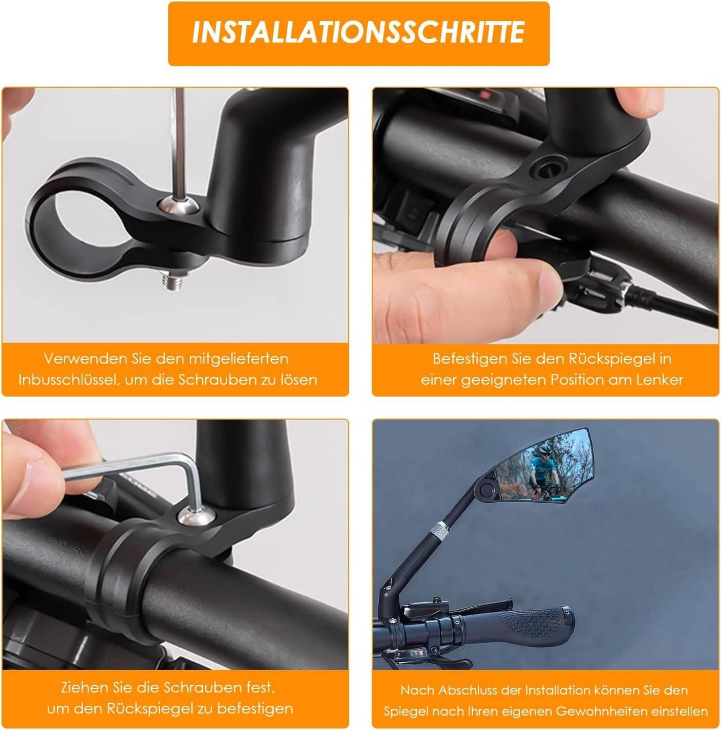 Fahrradspiegel Arkham: Einziehbarer HD Echtglas Spiegel 360° drehbar
