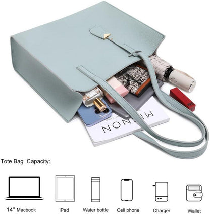 Damen Handtasche Groß Shopper Henkeltasche Blau Kunstleder