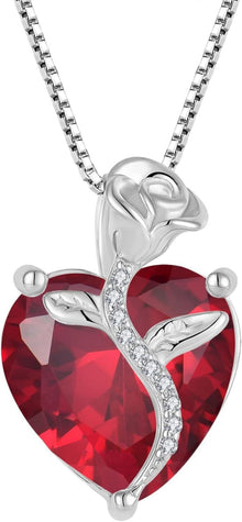 Herz Kette Sterling Silber Geburtsstein Rose Blume Geschenke Frauen