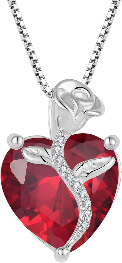 Herz Kette Sterling Silber Geburtsstein Rose Blume Geschenke Frauen