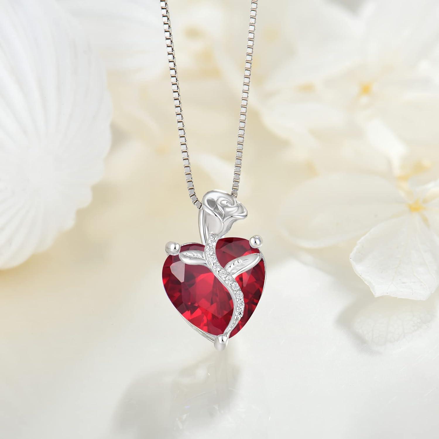 Herz Kette Sterling Silber Geburtsstein Rose Blume Geschenke Frauen