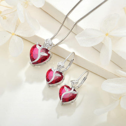 FJ Herz Kette Damen 925 Silber Geburtsstein Anhänger Rose Juli