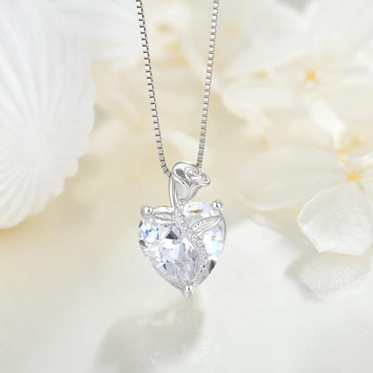 Herz Kette Damen Sterling Silber Geburtsstein Anhänger Rose Schmuck