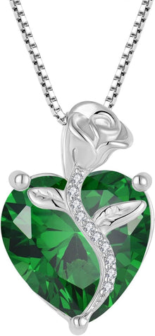 Herz Kette 925 Sterling Silber Geburtsstein Anhänger Rose Blume