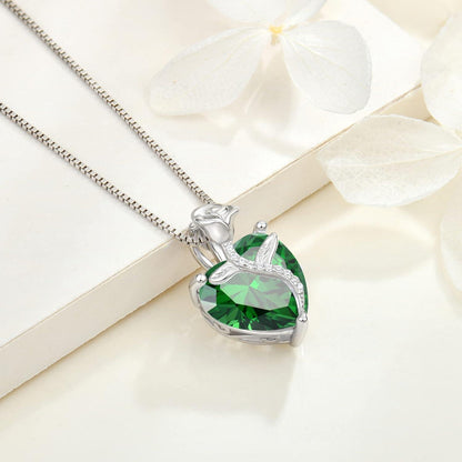 925 Silber Herz Kette Damen Geburtsstein Anhänger Rose Blume Smaragd