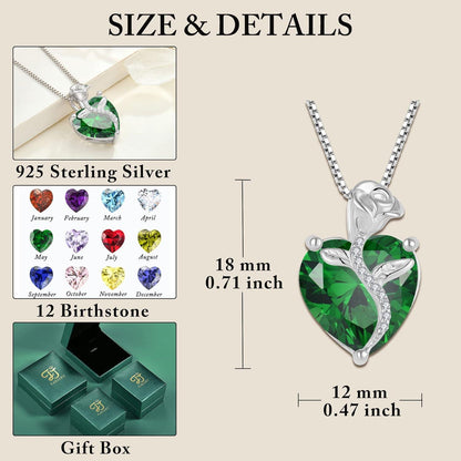 Herz Kette Damen 925 Sterling Silber Anhänger Geburtsstein Rose Mutter