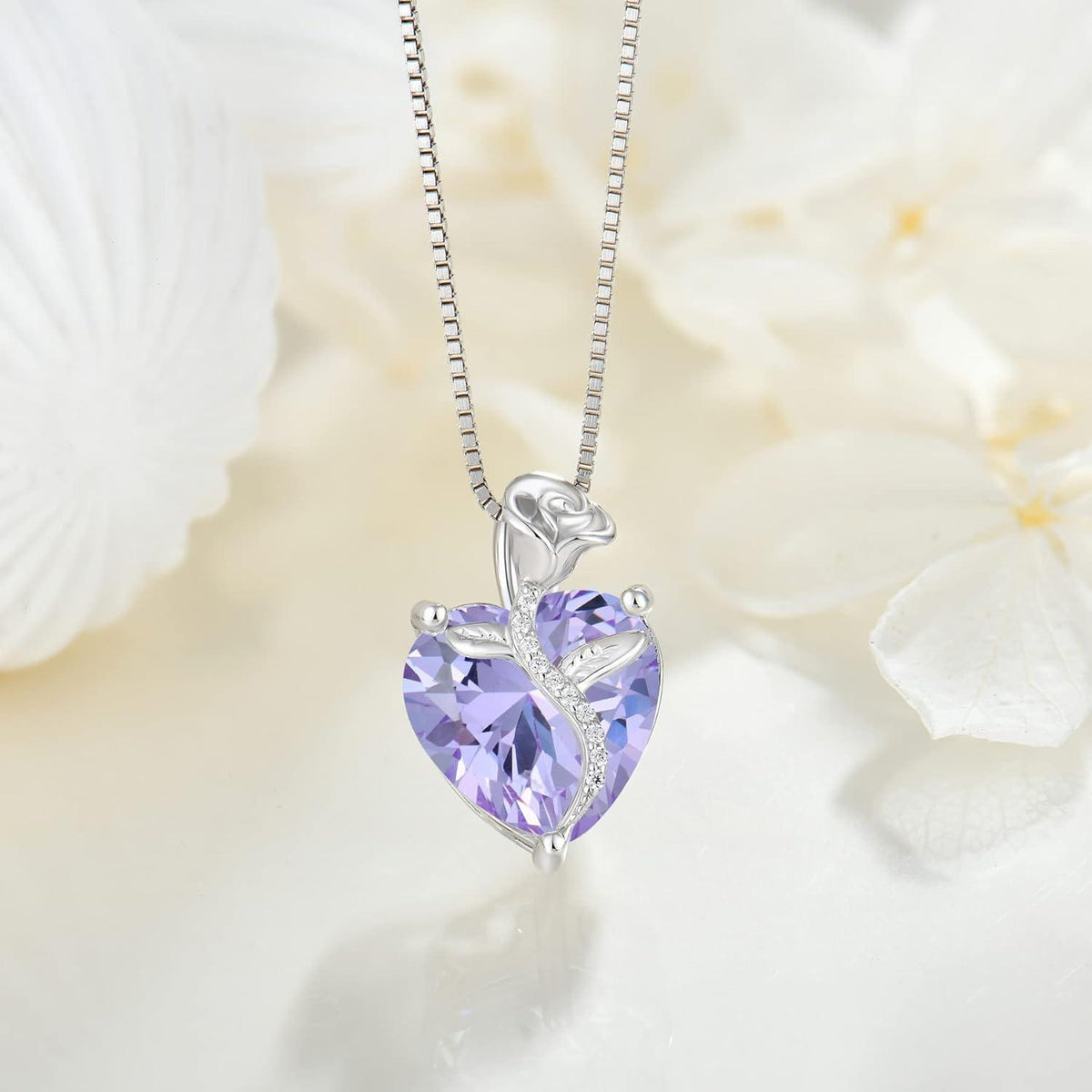 Sterling Silber Kette mit Geburtsstein Alexandrit & Rosenblüte
