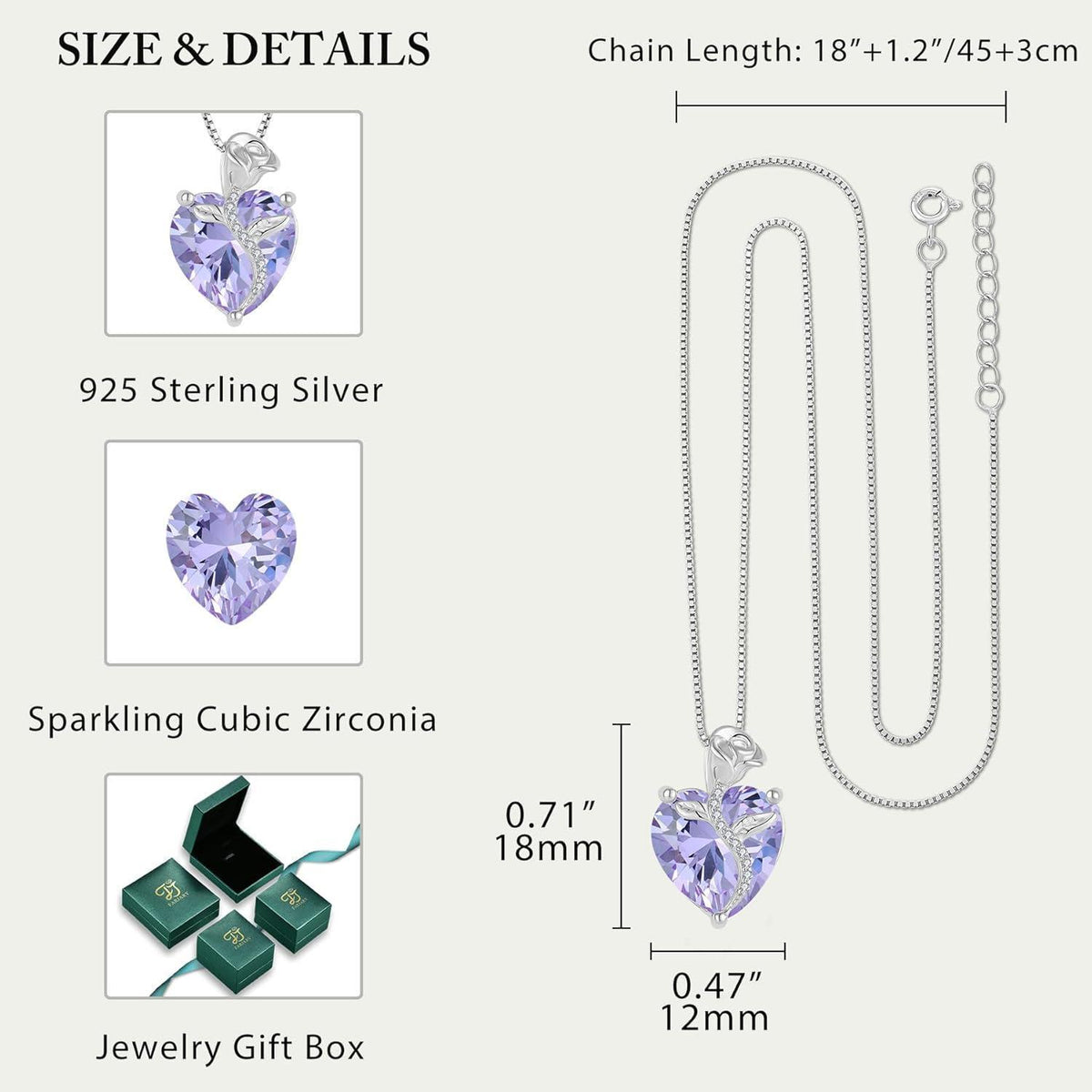 Sterling Silber Kette mit Geburtsstein Alexandrit & Rosenblüte