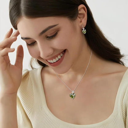 Herz Kette Damen 925 Sterling Silber Geburtsstein Peridot Rose Blume