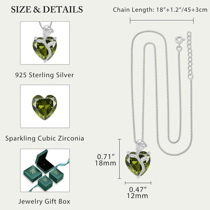 Herz Kette Damen 925 Sterling Silber Geburtsstein Peridot Rose Blume