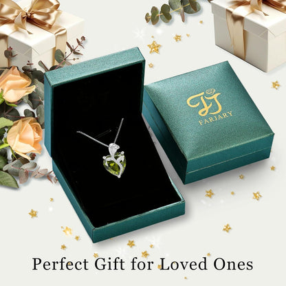 Herz Kette Damen 925 Sterling Silber Geburtsstein Peridot Rose Blume