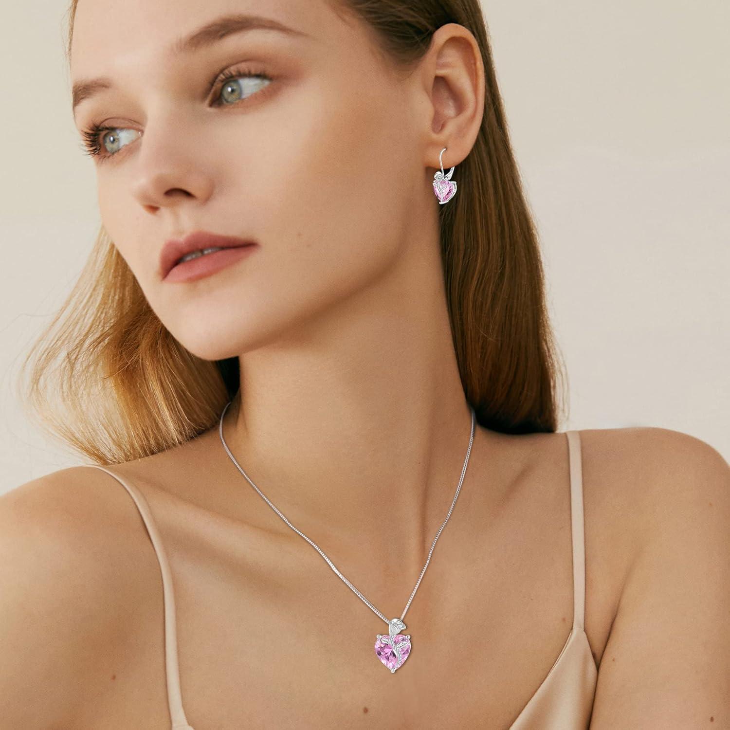 Herz Kette Damen 925 Sterling Silber Geburtsstein Anhänger