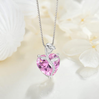 Herz Kette Damen Sterling Silber Geburtsstein Anhänger Rose Blume