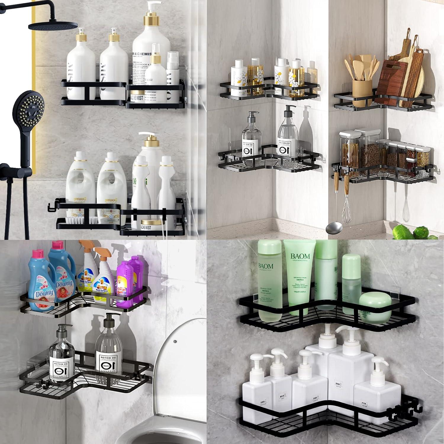 ZVZM Duschablage Schwarz Eckregal 2er-Pack Organizer Haken